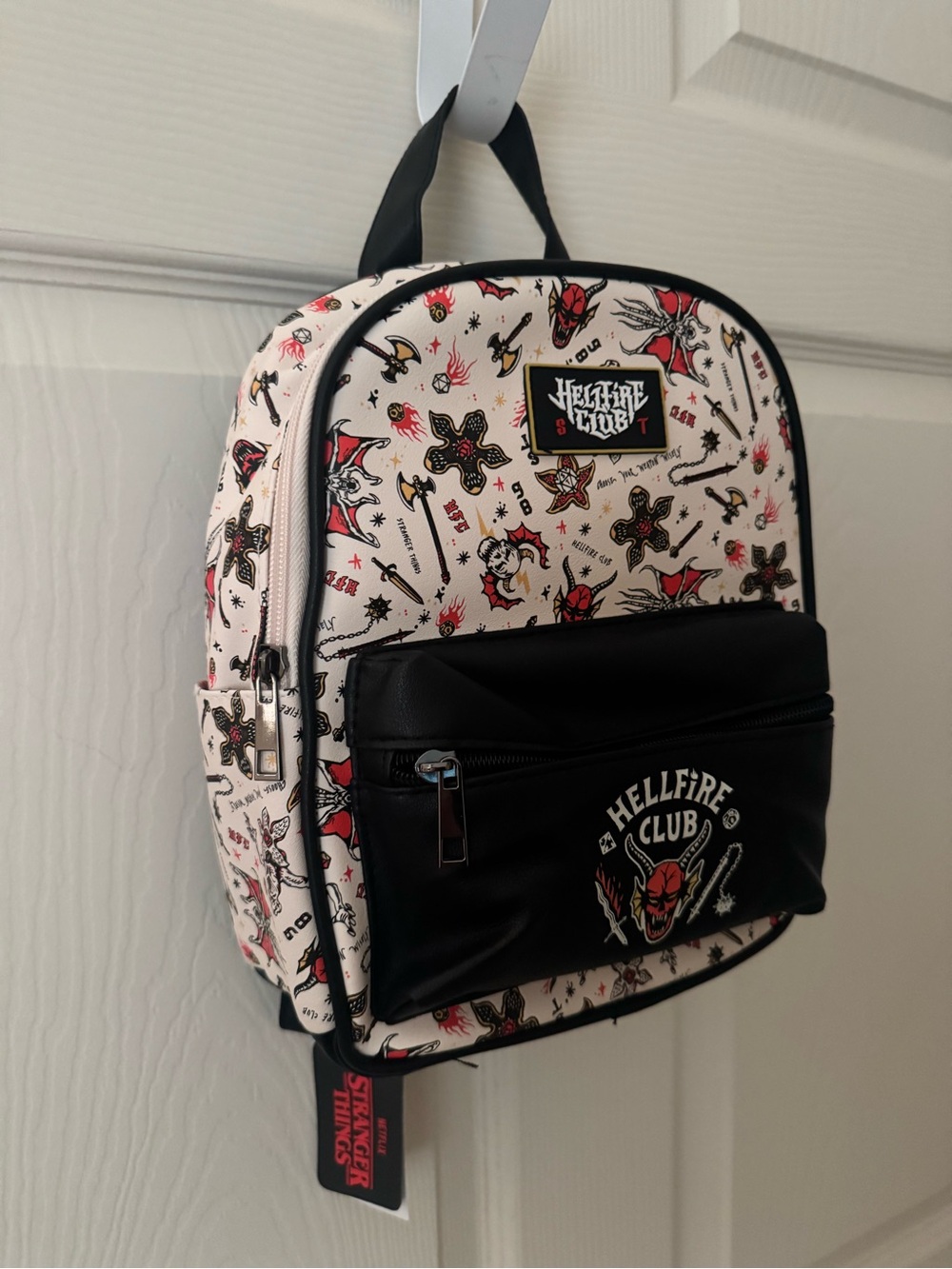Mini Backpack - White with Black Front Pocket